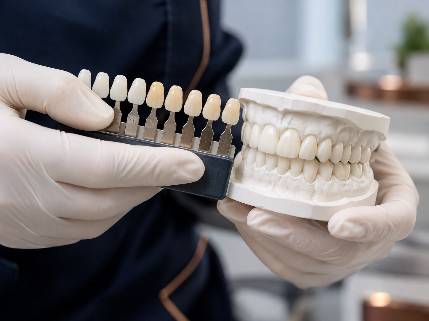 Escala de cores e modelo dentário
