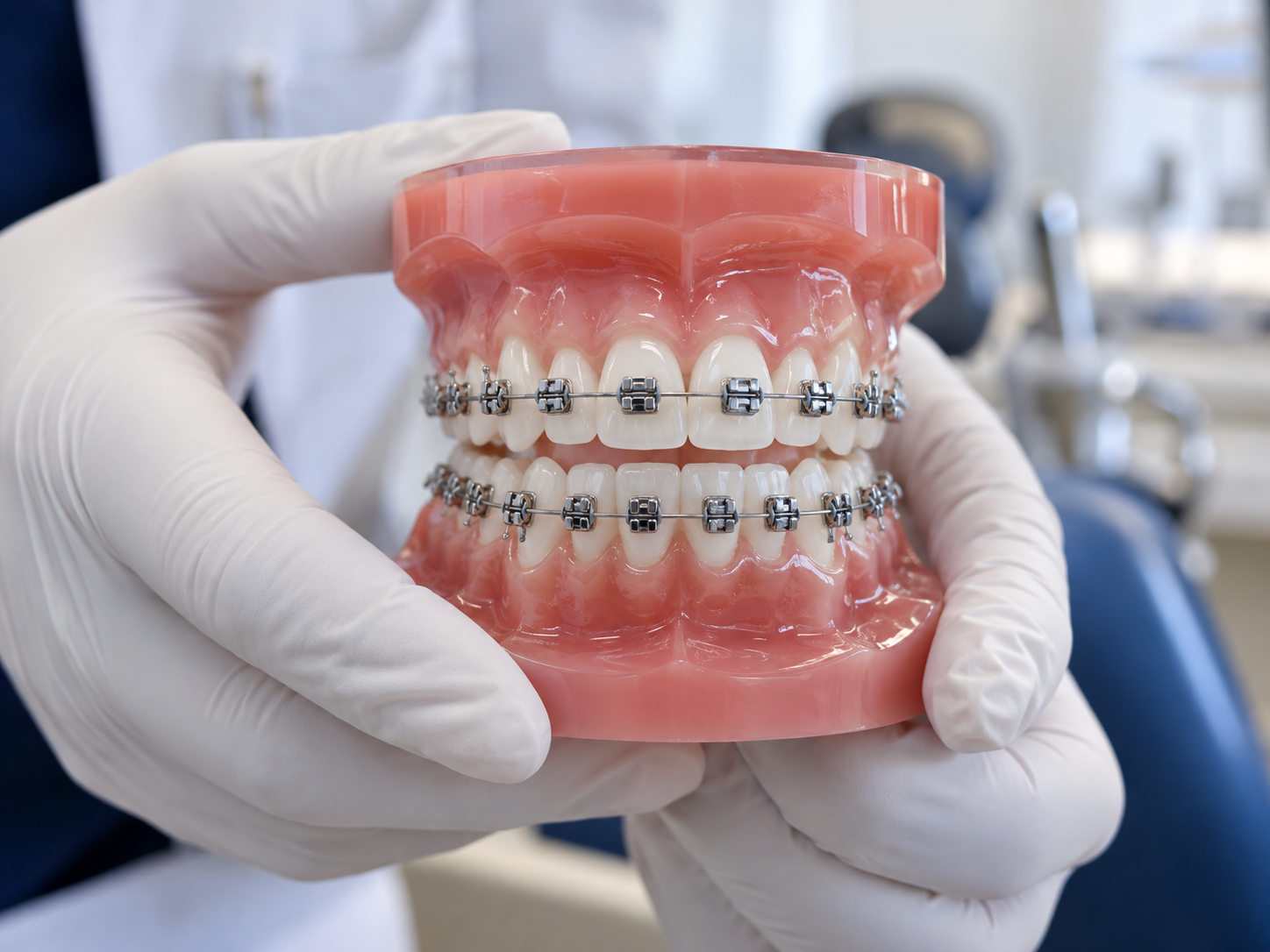 Modelo dentário com aparelho ortodôntico